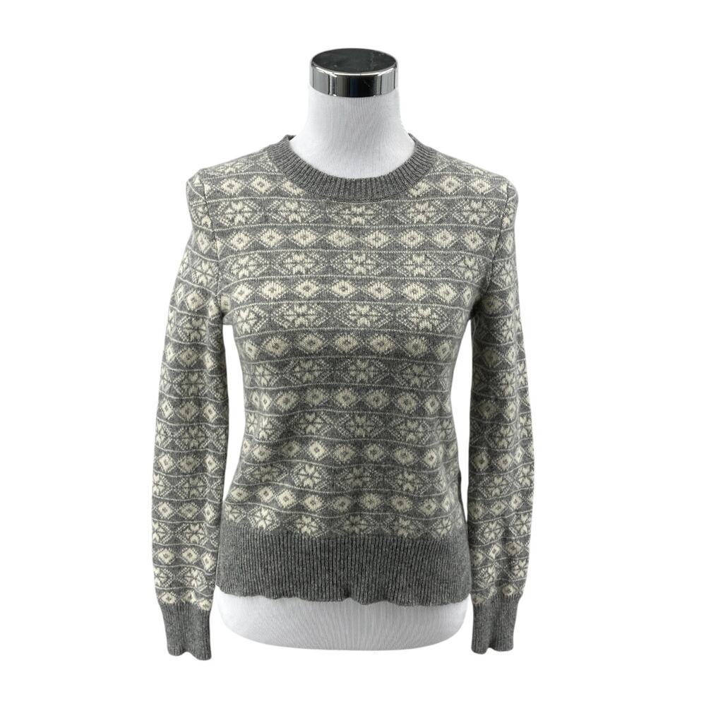 Gap Fair Isle Wool Blend Sweater XS Womens Gray Raglan Sleeve Crewneck Pullover